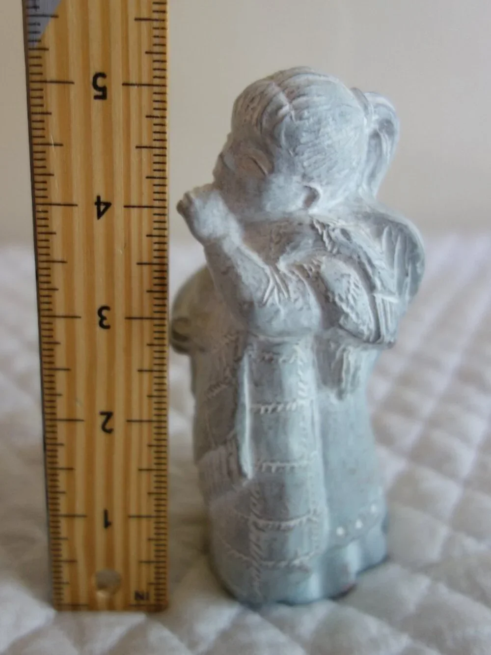 Vntg 1998 ISABEL BLOOM Greenish Hue Concrete Art Figurine Angel Girl w/ Teddy Be